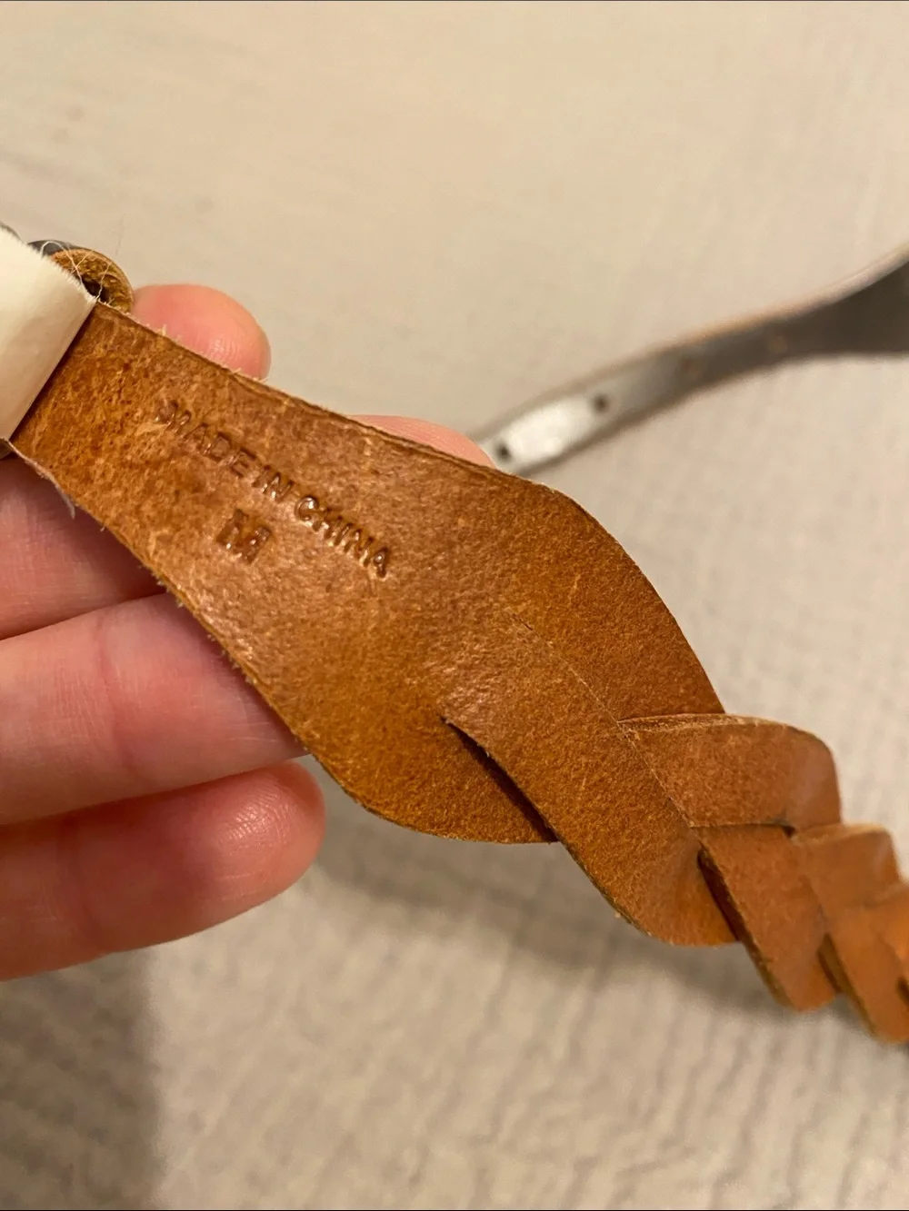 GAP Braided Leather Belt - Silver  with Tan Edges. Size M